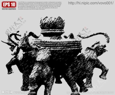 大象雕塑矢量剪影图片