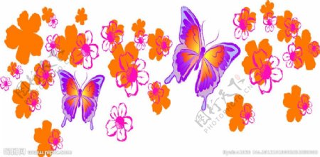 蝴蝶与花朵印花图片