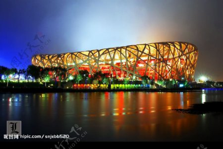 奥运比赛场馆之鸟巢超大夜景图图片