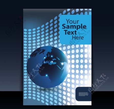 3d蓝色动感圆点地球商务科技背景图片