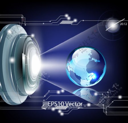 蓝色动感灯光下的地球商务科技背景图片