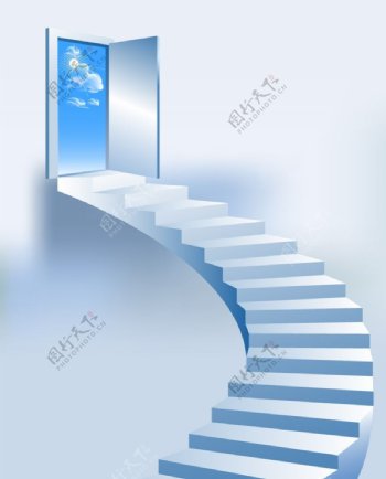 通往天空的楼梯和门图片
