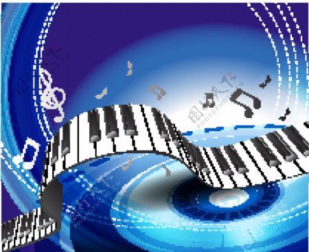 蓝色动感线条钢琴音符音乐背景图片