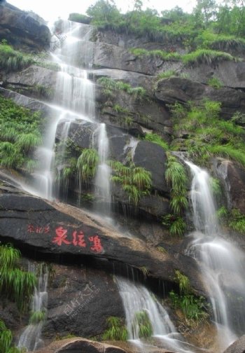 瀑布黄山风景悬挂旅游意境美丽高清晰图片