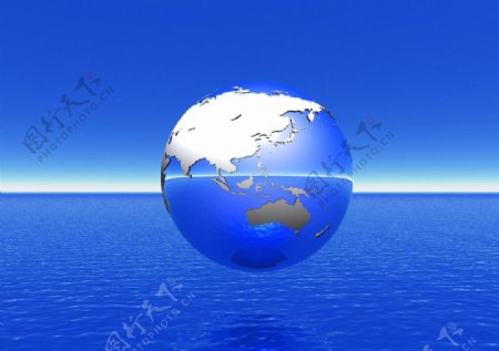 蓝色水面上的地球商务科技背景图片