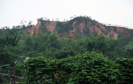 山村后面垮塌的山坡图片