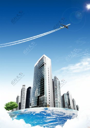 飞机飞越城市图片