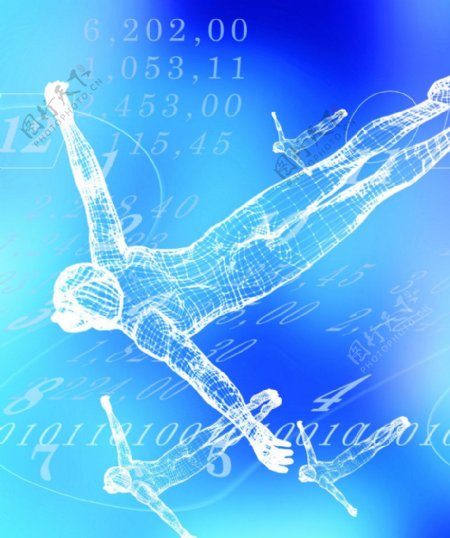 蓝色科技飞翔的三维人图片