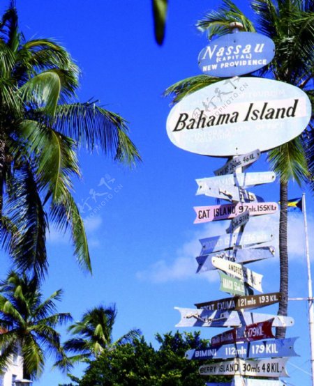 巴哈马旅游胜地指路标图片