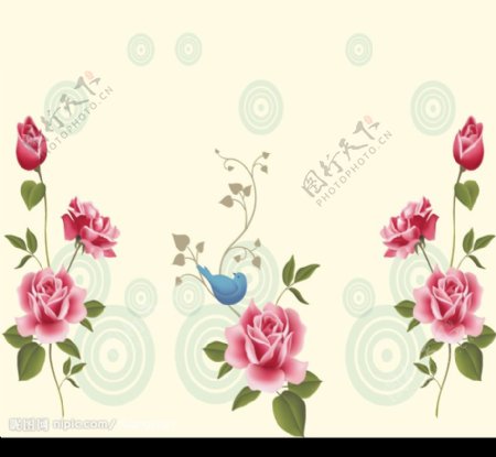 蓝鹊玫瑰玻璃门图片