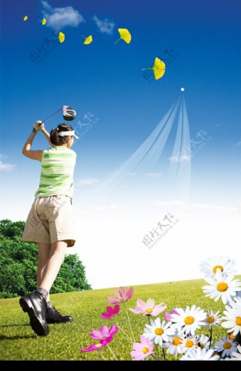 打高尔夫的运动女孩图片
