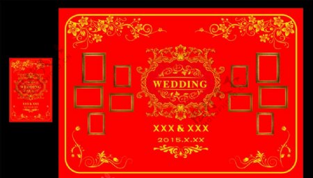 大红碎花婚礼主题水牌背景图片
