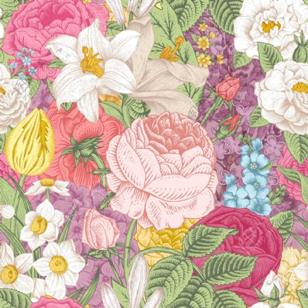 优雅复古手绘花卉背景矢量素材图片
