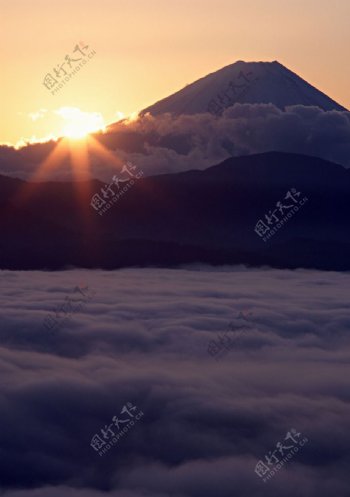 富士山夕阳图片