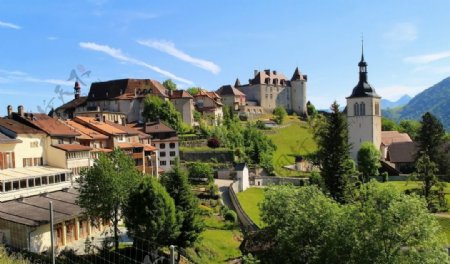 瑞士格吕耶尔城堡风景图片