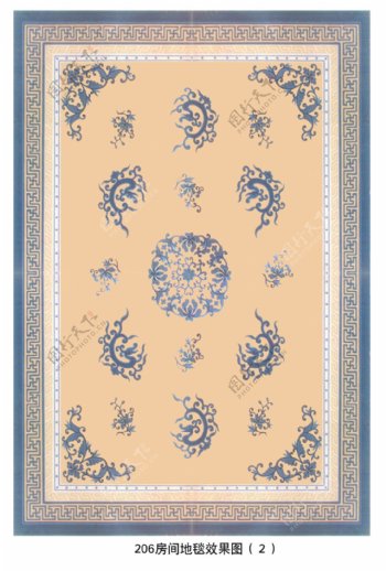 传统古纹蓝色地毯图案图片