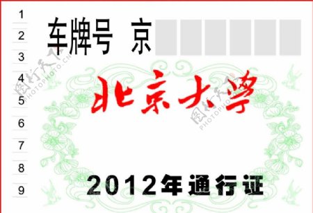 北京大学汽车通行证图片