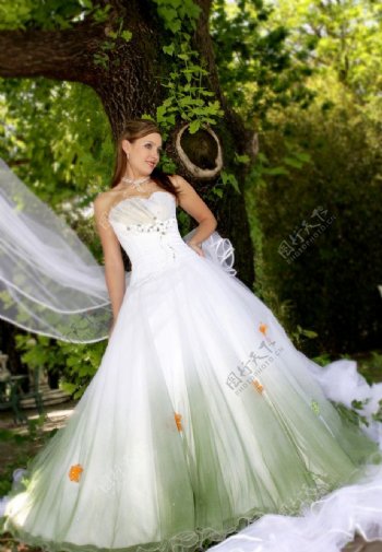 身穿白色婚纱的新娘图片