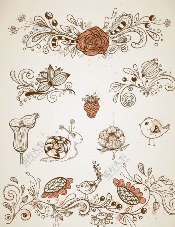 欧式花纹花朵小鸟蜗牛图片