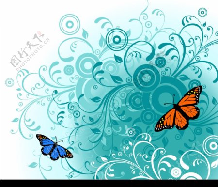 时尚花纹与蝴蝶矢量素材图片