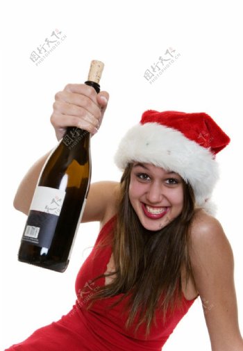 圣诞美女喝酒图片