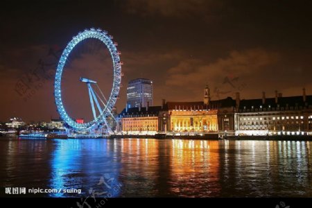 夜幕下的伦敦眼图片