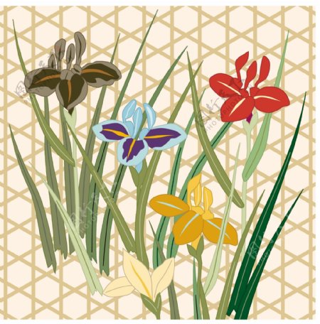 日本传统图案矢量素材28花卉植物图片