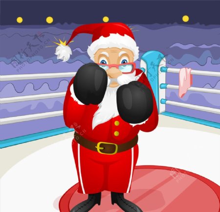打拳击的圣诞老人图片