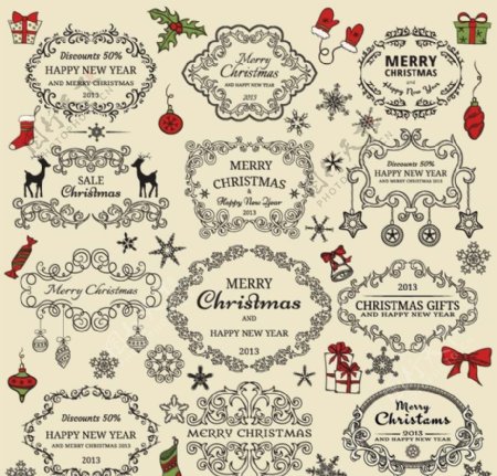 圣诞花纹欧式花纹边框标签图片