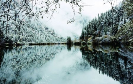 冬季湖边雪景图片
