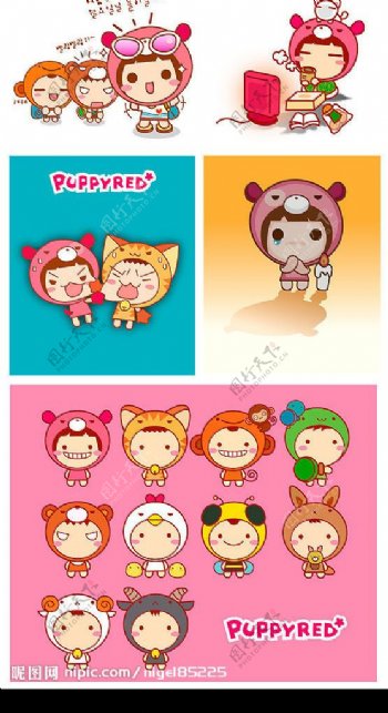 韩国PuppyRed娃娃系列卡通矢量素材图片