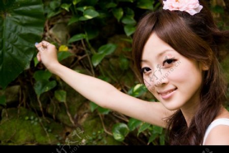 台湾网络人气美女果子MM头戴粉色牡丹图片