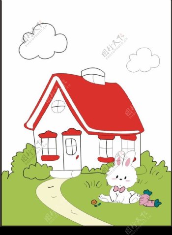 卡通房屋小白兔图片