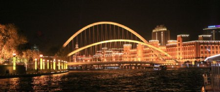 海河大沽桥夜景图片