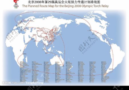 2008年奥运会火炬接力传递计划路线图和火炬图图片