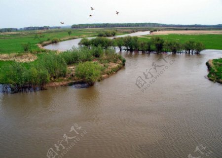 早春河水风景图片