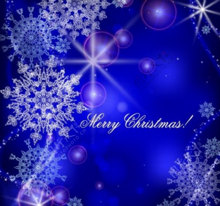 蓝色圣诞节雪花背景圣诞贺卡图片