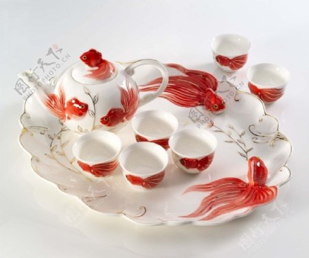 浮雕陶瓷茶具图片