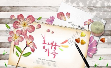 钢笔鲜花背景图片