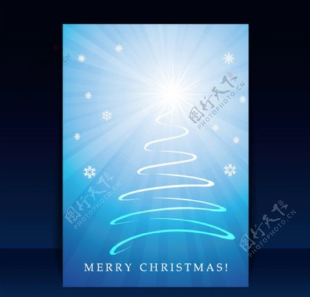 蓝色动感线条星光雪花圣诞树图片