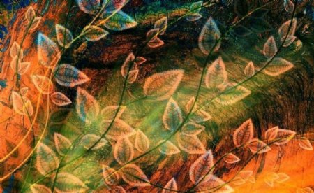 树叶花纹背景分层素材图片