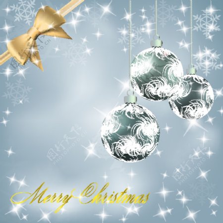 圣诞背景海报星光圣诞球蝴蝶结图片