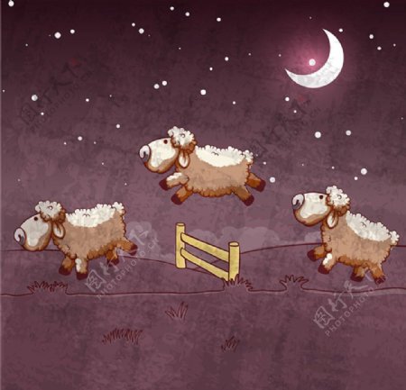 三只小羊插画矢量素材图片