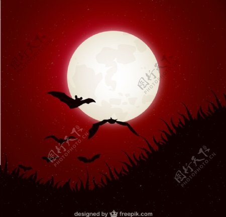 月夜蝙蝠背景矢量素材图片