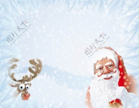 手绘圣诞老人和梅花鹿图片
