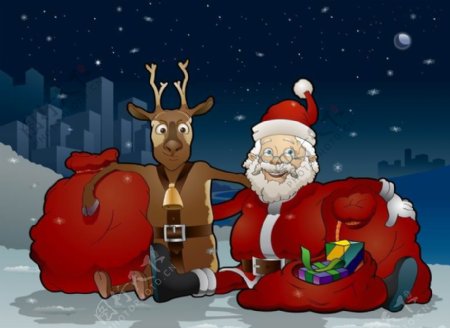 卡通圣诞老人梅花鹿圣诞背景图片
