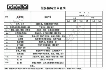 服务接待室自查表图片