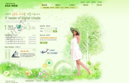 网页模板psd韩国网页模板绿色风格psd源文件图片