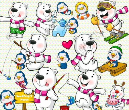 卡通可爱北极熊企鹅图片