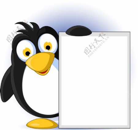 卡通企鹅空白公告栏图片